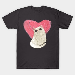I Love My Cat Heart Design T-Shirt